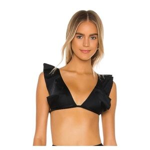 VIX Ruffle V-neck Bikini Top Black Medium